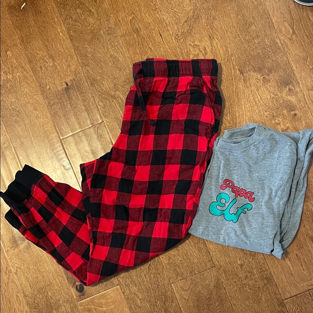 Papa Elf Mens Pajamas Set - Red and Gray